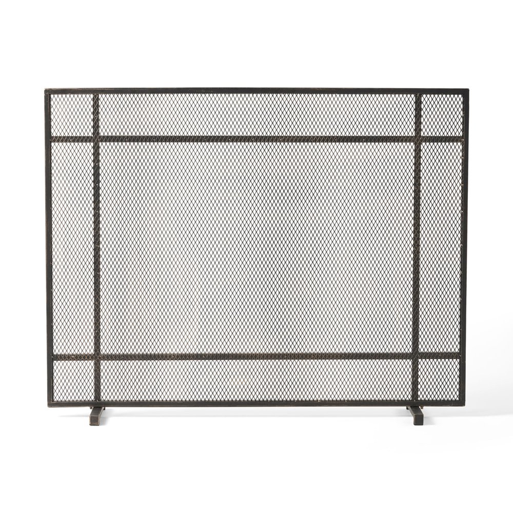 Christopher Knight Home Markus Modern Single Panel Iron Firescreen, Black Brushed Gold Finish