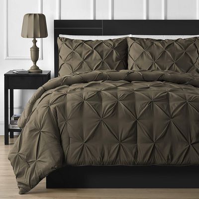 Amuze Bedding Soft Reliable Luxurious King/Cal-King Chocolate 2 Pc Pinch Pleated Duvet Cover+Duvet Insert, Comfy Bedding Set, Seasonable Comforter Set_94" x 104" in