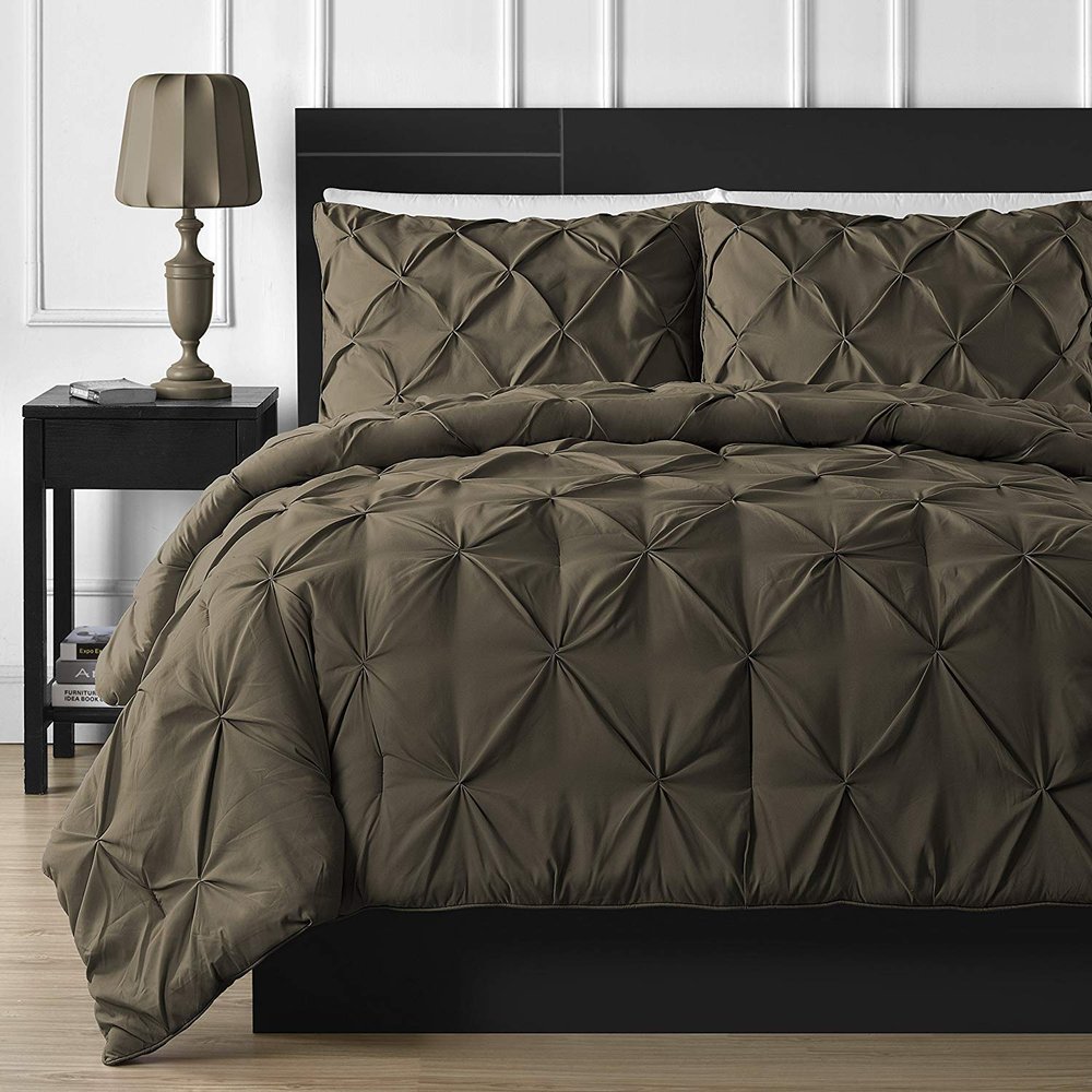 Amuze Bedding Soft Reliable Luxurious King/Cal-King Chocolate 2 Pc Pinch Pleated Duvet Cover+Duvet Insert, Comfy Bedding Set, Seasonable Comforter Set_94" x 104" in