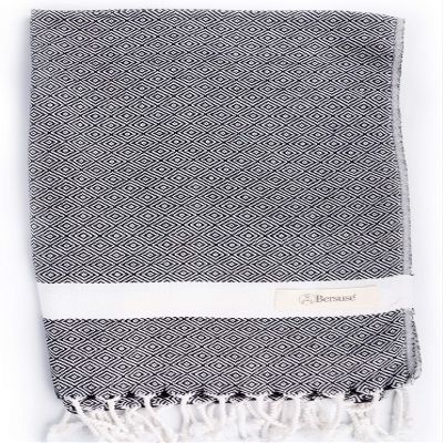 Bersuse 100% Cotton Laodicea Bathroom Hand Towels - Turkish Towels, Absorbent Soft Gentle Quick-Drying Cotton - Hair, Face, Hand, Kitchen Tea Towel - 23x43 Inches, Black (Set of 12)