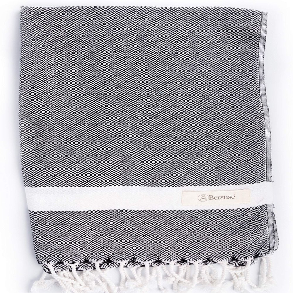Bersuse 100% Cotton Laodicea Bathroom Hand Towels - Turkish Towels, Absorbent Soft Gentle Quick-Drying Cotton - Hair, Face, Hand, Kitchen Tea Towel - 23x43 Inches, Black (Set of 12)