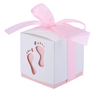 50Pcs Candy Box Cute Baby Footprint Paper Decorative Boxes Wedding Party Favor Box Wedding Candy Box(Pink)