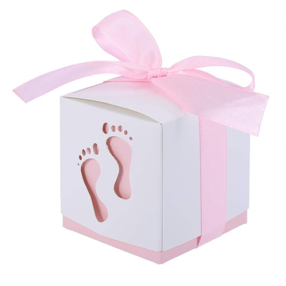 50Pcs Candy Box Cute Baby Footprint Paper Decorative Boxes Wedding Party Favor Box Wedding Candy Box(Pink)