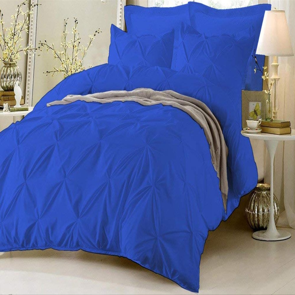 Soft Luxurious 1-Piece Pinch Pleated Pintuck Decorative Quilt Duvet Cover with Corner Ties 100% Cotton 400 Thread Count Comforter Cover (Full/Queen, Royal Blue)