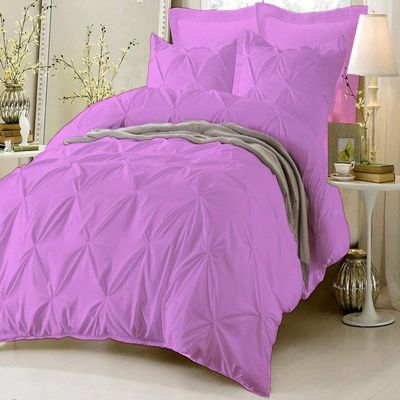 Soft Luxurious 1-Piece Pinch Pleated Pintuck Decorative Quilt Duvet Cover with Corner Ties 100% Cotton 400 Thread Count Comforter Cover (Full/Queen, Lilac)