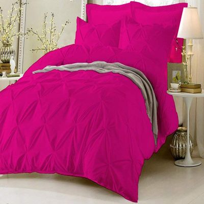 Soft Luxurious 3-Piece Pinch Pleated Pintuck Decorative Quilt Duvet Cover Set with Corner Ties 100% Cotton 400 Thread Count Comforter Cover (Twin/Twin XL, Hot Pink)