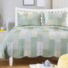 HNU 3 Piece Full-Queen Reversible Countryside World Bedding, Sage Green Light Yellow Geometric Patchwork Quilt, Stylish Farmhouse Bedding, Classic Motif Scalloped Borders Soft Cotton Quilt view 1