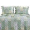 HNU 3 Piece Full-Queen Reversible Countryside World Bedding, Sage Green Light Yellow Geometric Patchwork Quilt, Stylish Farmhouse Bedding, Classic Motif Scalloped Borders Soft Cotton Quilt view 3
