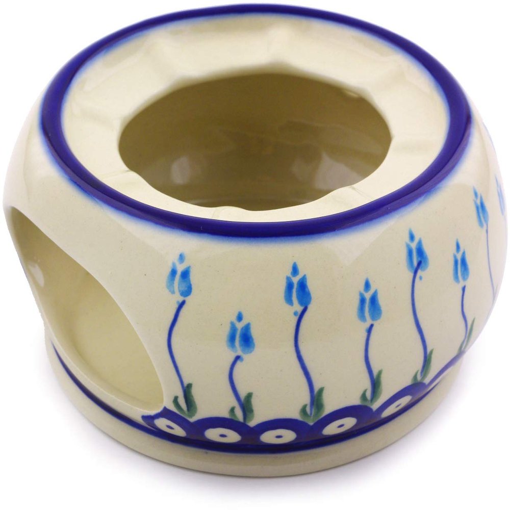 Polmedia Polish Pottery Heater - Peacock Tulip Garden Pattern Handmade in Boleslawiec Poland by Ceramika Bona + Certificate of Authenticity