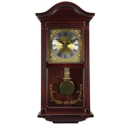 Misc 24h Chiming Wall Clock, 22 Cordless Hourly Royal Pendulum Chimes Tiny Antique Wallclock, Brass Mohagany Wood