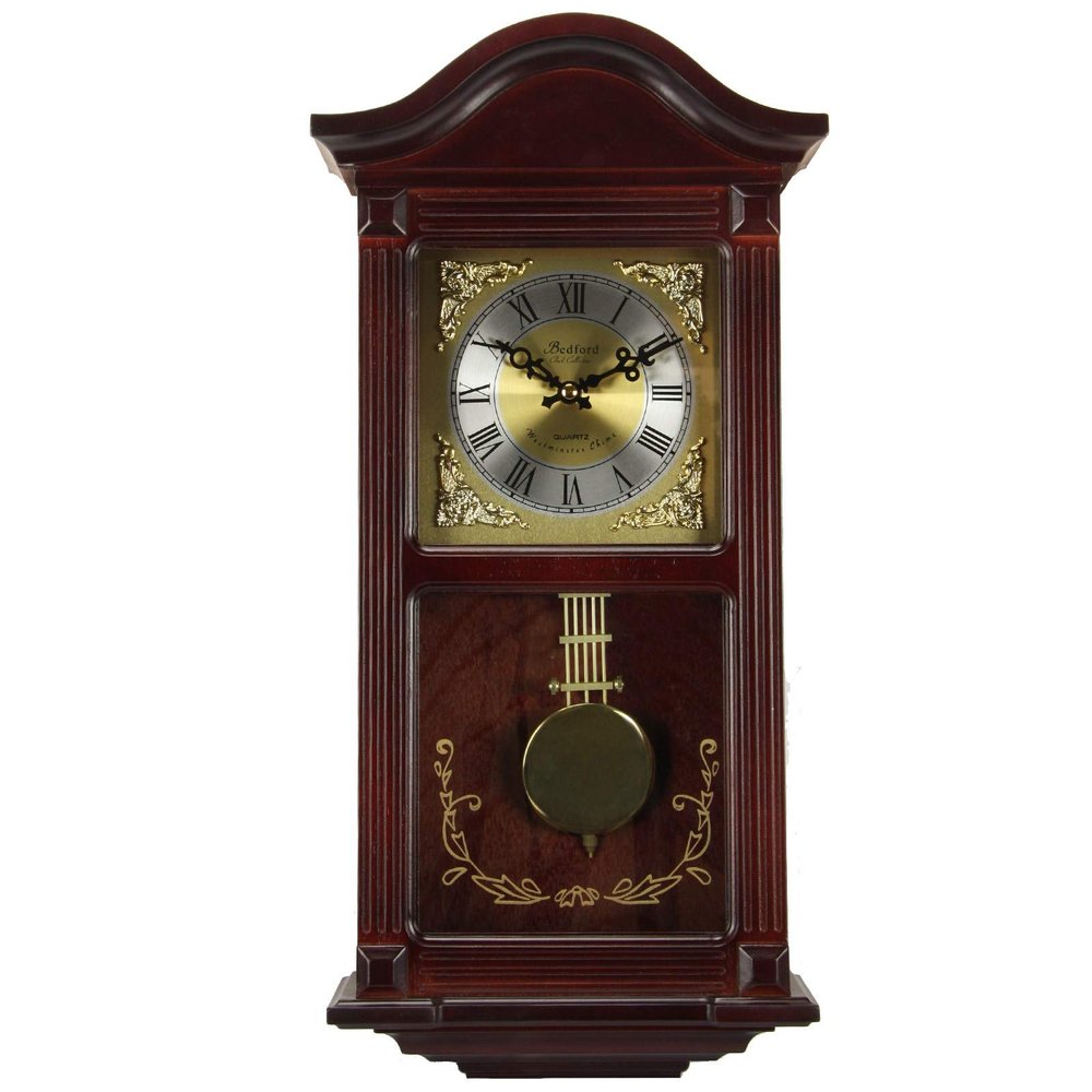 Misc 24h Chiming Wall Clock, 22 Cordless Hourly Royal Pendulum Chimes Tiny Antique Wallclock, Brass Mohagany Wood