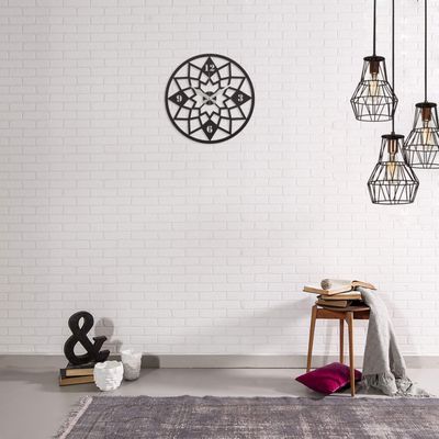 Homemania Clock, Steel, Black, 50 x 0.2 x 50 cm