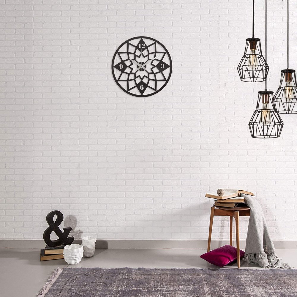 Homemania Clock, Steel, Black, 50 x 0.2 x 50 cm