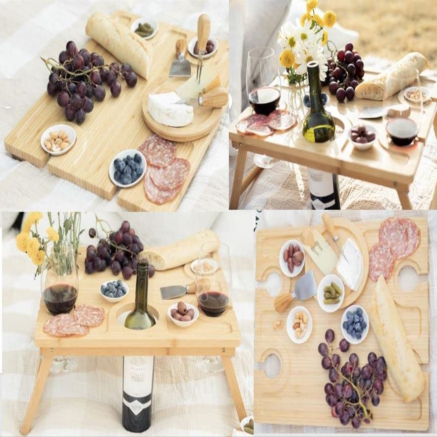 2 in 1 Large Cheese Board & Picnic Table with Lots of Free Accessories - Unique for Women, House Warming Gifts, New Home Presents, Anniversary, Wedding Gifts for Couples, Gift for Her