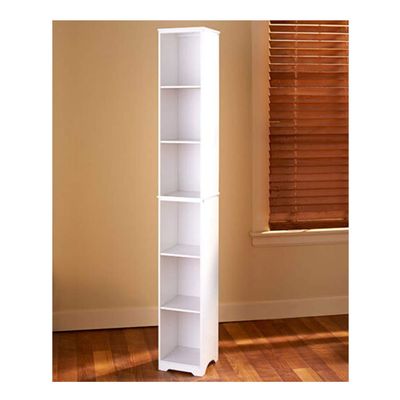 Thaweesuk Shop Slim Wood Storage Tower White Cabinet Bathroom Kitchen Apartment 9" sq. x 63-1/4"H with 6 Baskets 8" W x 7-1/4"D x 7-1/8"H of Set