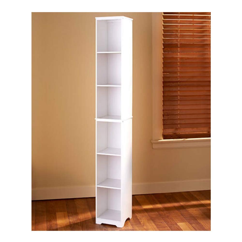 Thaweesuk Shop Slim Wood Storage Tower White Cabinet Bathroom Kitchen Apartment 9" sq. x 63-1/4"H with 6 Baskets 8" W x 7-1/4"D x 7-1/8"H of Set