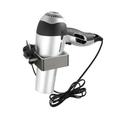 WENKO Montella Hair Dryer Holder Wall Mount Screw-On Rustproof, Grey, 12 x 3 x 12 cm