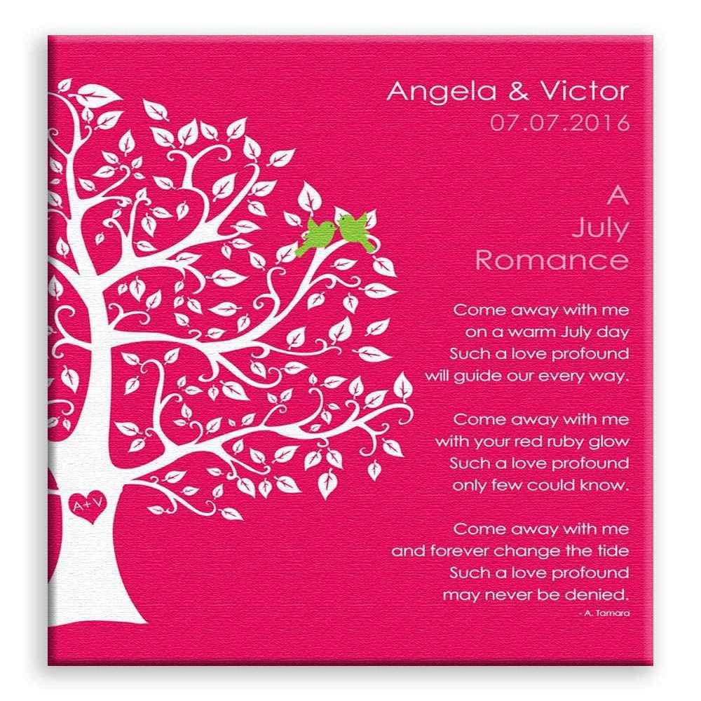 11x14 Mounted Canvas Art Print - July Romance Love Poem Personalized Engagement Gift - With Gift Wrapping LTC-C1707