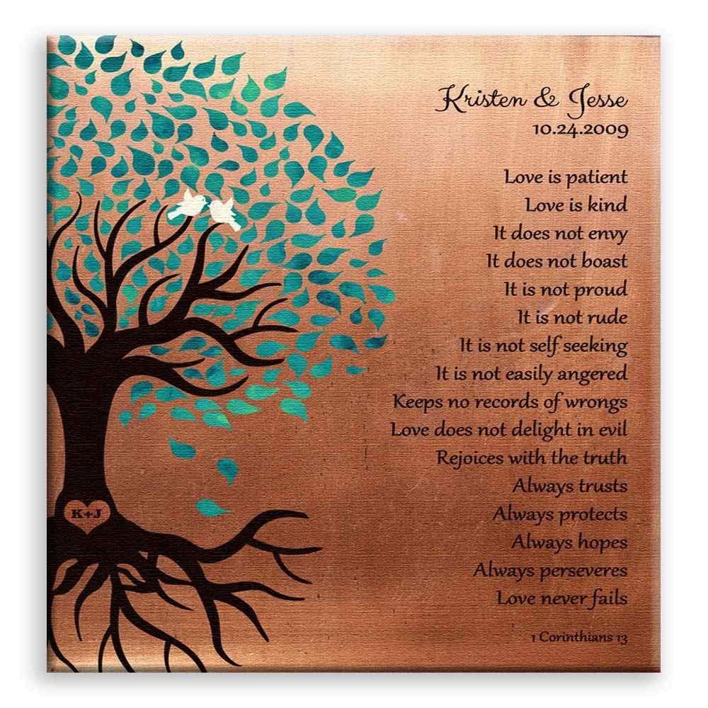 11x14 Mounted Canvas Art Print - Turquoise on Faux Copper Background Tree of Life - With Gift Wrapping LTC-C1410