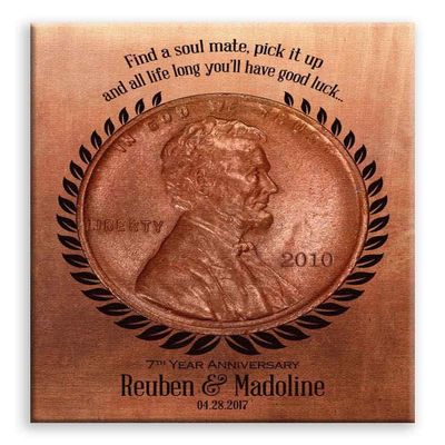 11x14 Mounted Canvas Art Print - 7 Year Anniversary Find a Penny Good Luck Personalized Faux Copper Gift of Tin - With Gift Wrapping LTC-C1467