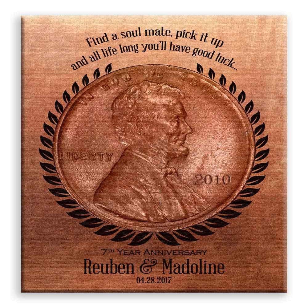 11x14 Mounted Canvas Art Print - 7 Year Anniversary Find a Penny Good Luck Personalized Faux Copper Gift of Tin - With Gift Wrapping LTC-C1467