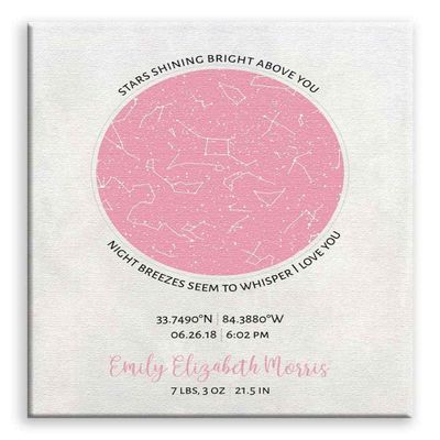 11x14 Mounted Canvas Art Print - Birth Announcement, Custom Star May, Girl Nursery Art, Stars Shining Bright, Night Sky - With Gift Wrapping LTC-C1740