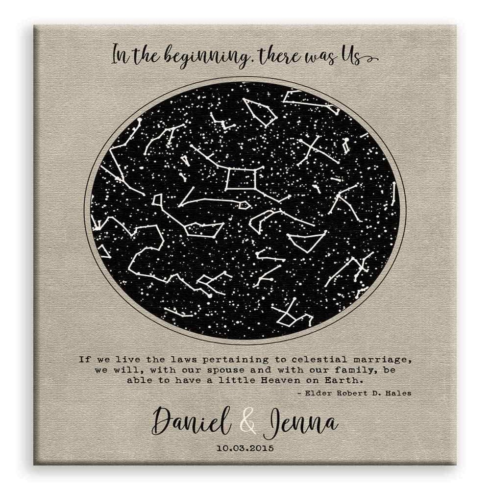 11x14 Mounted Canvas Art Print - Celestial Marriage, Custom Star Map, LDS, Elder Quote, in The Beginning, Night Sky - With Gift Wrapping LTC-C1735