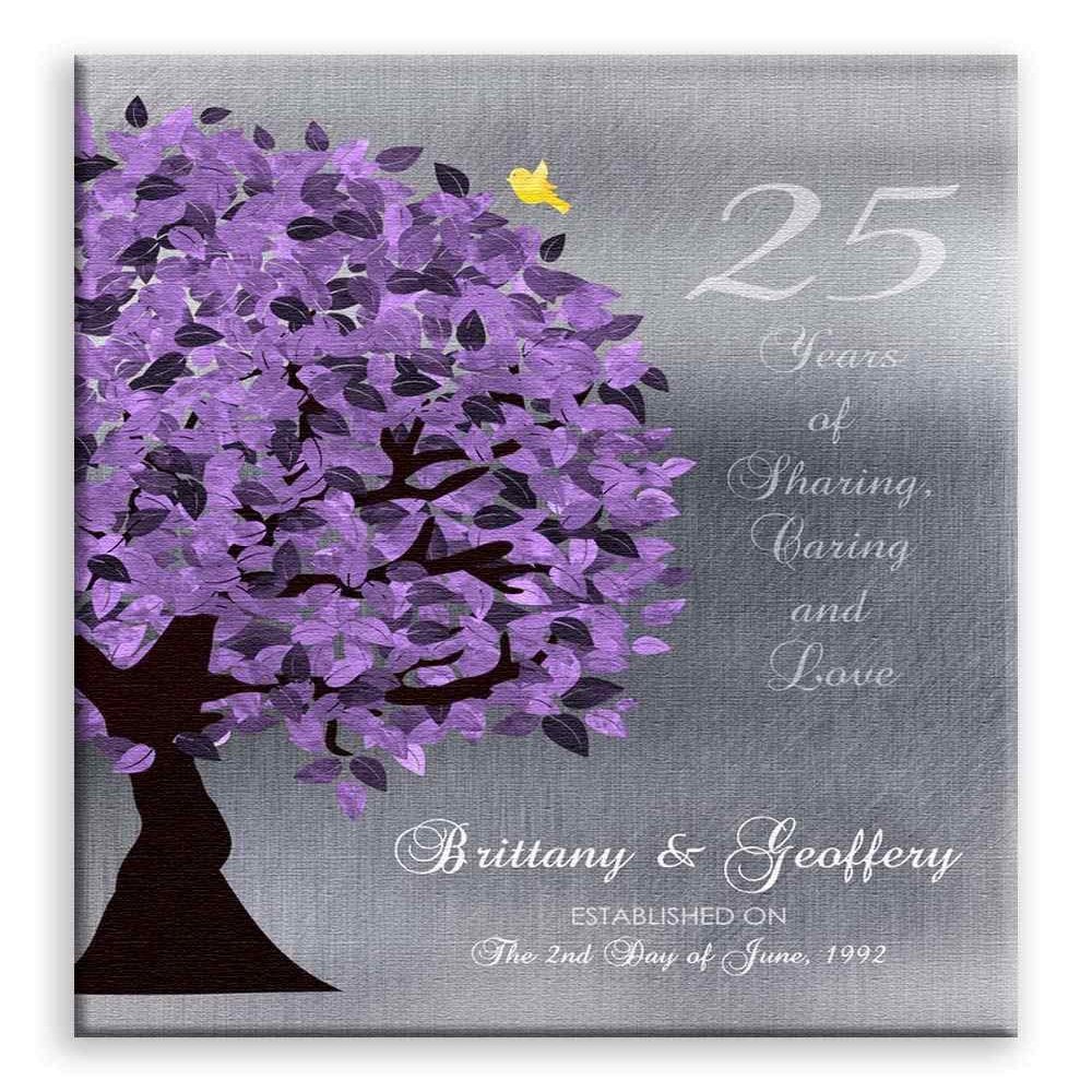 11x14 Mounted Canvas Art Print - 25 Year Anniversary Personalized Gift Silver of Tin Purple - With Gift Wrapping LTC-C1489