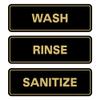 All Quality Standard WASH RINSE SANITIZE Set of 3 Bay Sink Signs - Restaurant & Commercial Kitchen Sink Signs - Easy to Install - Black/Gold (Large) view 1