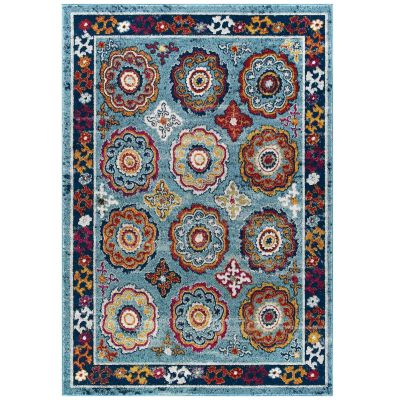 Modern Contemporary Living Lounge Area Rug Floor, Distressed Vintage, Fabric, Multi Blue
