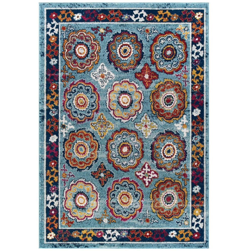 Modern Contemporary Living Lounge Area Rug Floor, Distressed Vintage, Fabric, Multi Blue