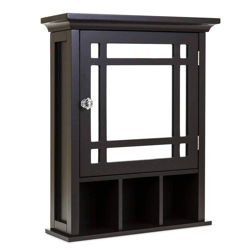 Thaweesuk Shop Dark Brown Wall Mounted Bathroom Vanity Mirror Storage Medicine Cabinet Shelves Over Toilet 20"(L) x 6.5"(W) x 24"(H) of Set