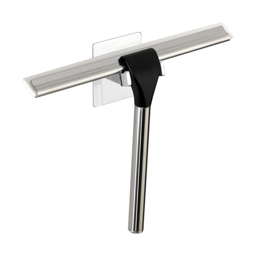 Wenko Turbo-Loc Quadro Stainless Steel Shower Squeegee - Bathroom Squeegee, No Drilling Required, Stainless Steel, 23 x 17.5 x 5 cm, Chrome