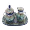 Blue Rose Polish Pottery Mardi Gras Small Cream & Sugar Set with Tray view 1