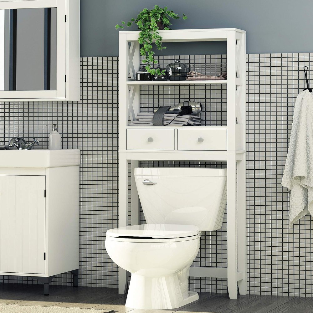 Spirich Over Toilet Storage Shelf with Drawers, Bathroom Over The Toilet Storage Cabinet, Over Toilet Bathroom Organizer, White