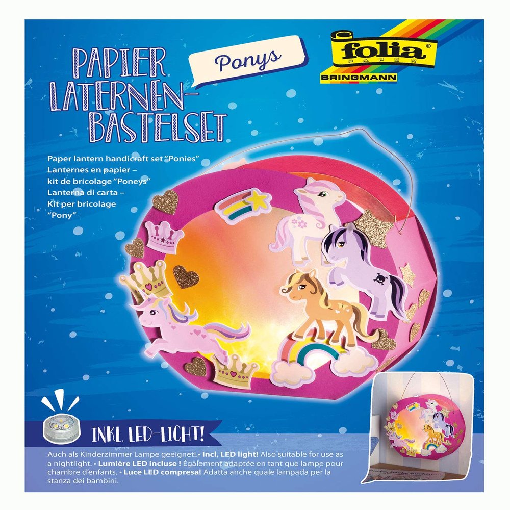 folia 68106 Craft Set, Ponies, Including Lantern Stick and LED Light, Colourful