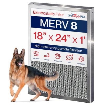 18x24x1 Electrostatic Air Filter, MERV 8, Washable, Reusable Furnace AC/HVAC Filter, Energy Saving, Easy to Clean, Long-Lasting by LifeSupplyUSA