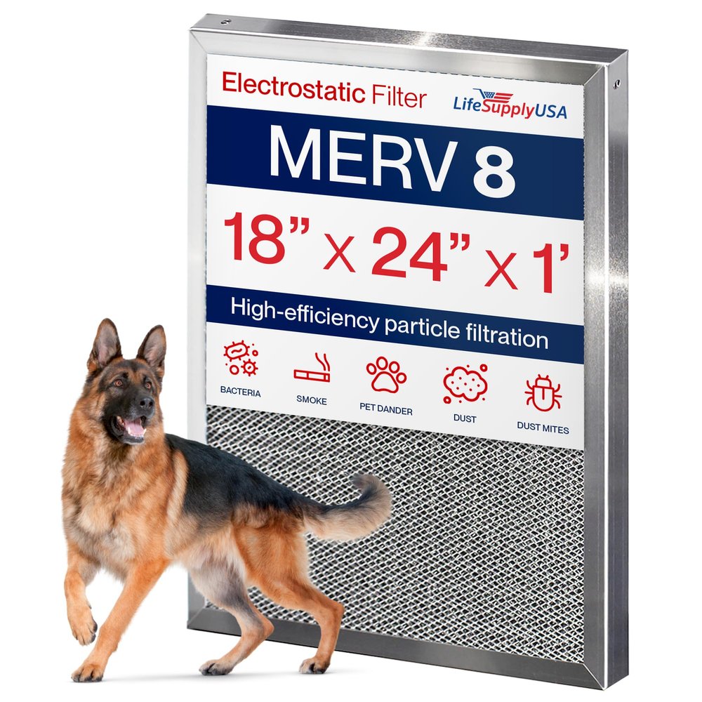 18x24x1 Electrostatic Air Filter, MERV 8, Washable, Reusable Furnace AC/HVAC Filter, Energy Saving, Easy to Clean, Long-Lasting by LifeSupplyUSA