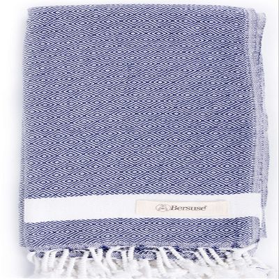 Bersuse 100% Cotton Laodicea Turkish Towel Bath Towel Beach Towel Pool Towel - Beach Essentials for Your Beach Bag - 37x70 Inches, Dark Blue (Set of 6)