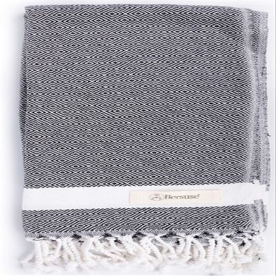 Bersuse 100% Cotton Laodicea Turkish Towel Bath Towel Beach Towel Pool Towel - Beach Essentials for Your Beach Bag - 37x70 Inches, Black (Set of 6)