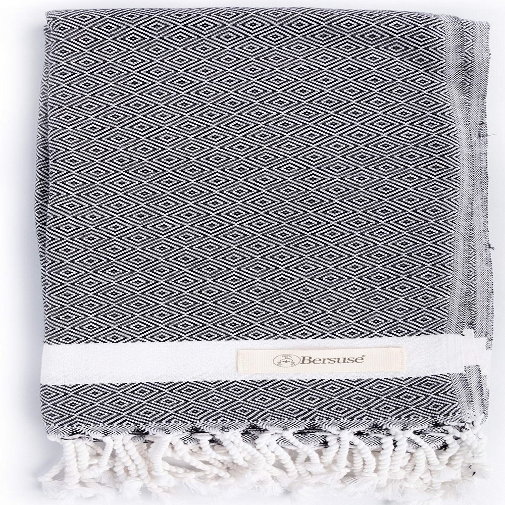 Bersuse 100% Cotton Laodicea Turkish Towel Bath Towel Beach Towel Pool Towel - Beach Essentials for Your Beach Bag - 37x70 Inches, Black (Set of 6)