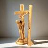 Bethlehem Handicrafts Abstract Olive Wood Statue of Saint Francis of Assisi Embracing The Crucified Christ view 2