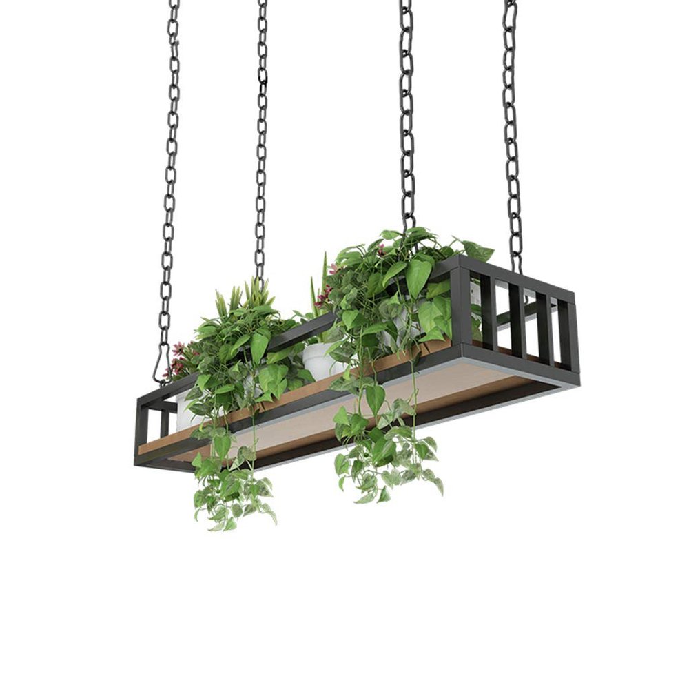 Creative Retro Ceiling Mounted Hanging Solid Wood Flower Shelves | Kitchen/Bar/Restaurant Iron Storage Racks|Vintage Suspended Wall Shelf Holder