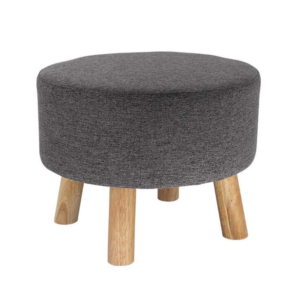 Foot Rest Stool/Seat Luxury Upholstered Large Footstool Round Ottoman Pouffe Stool Wooden 4Legs and Linen Cover (8 Colors) (Color : Dark Gray)