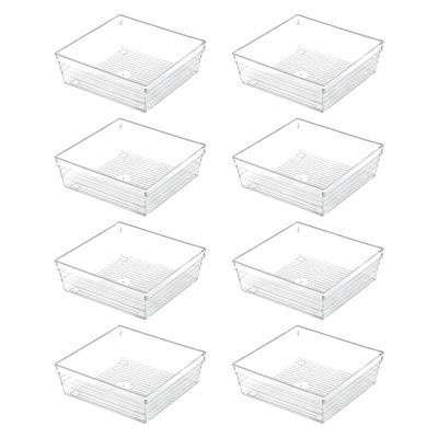 Backerysupply Clear Plastic Drawer Organizer Tray for Vanity Cabinet (6"6"2"Set of 8),Storage Tray for Makeup, Kitchen Utensils, Jewelries, and Gadgets