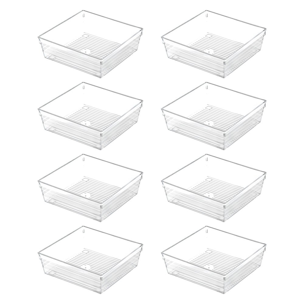 Backerysupply Clear Plastic Drawer Organizer Tray for Vanity Cabinet (6"6"2"Set of 8),Storage Tray for Makeup, Kitchen Utensils, Jewelries, and Gadgets