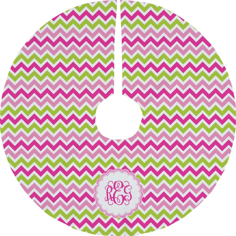 YouCustomizeIt Personalized Pink & Green Chevron Tree Skirt