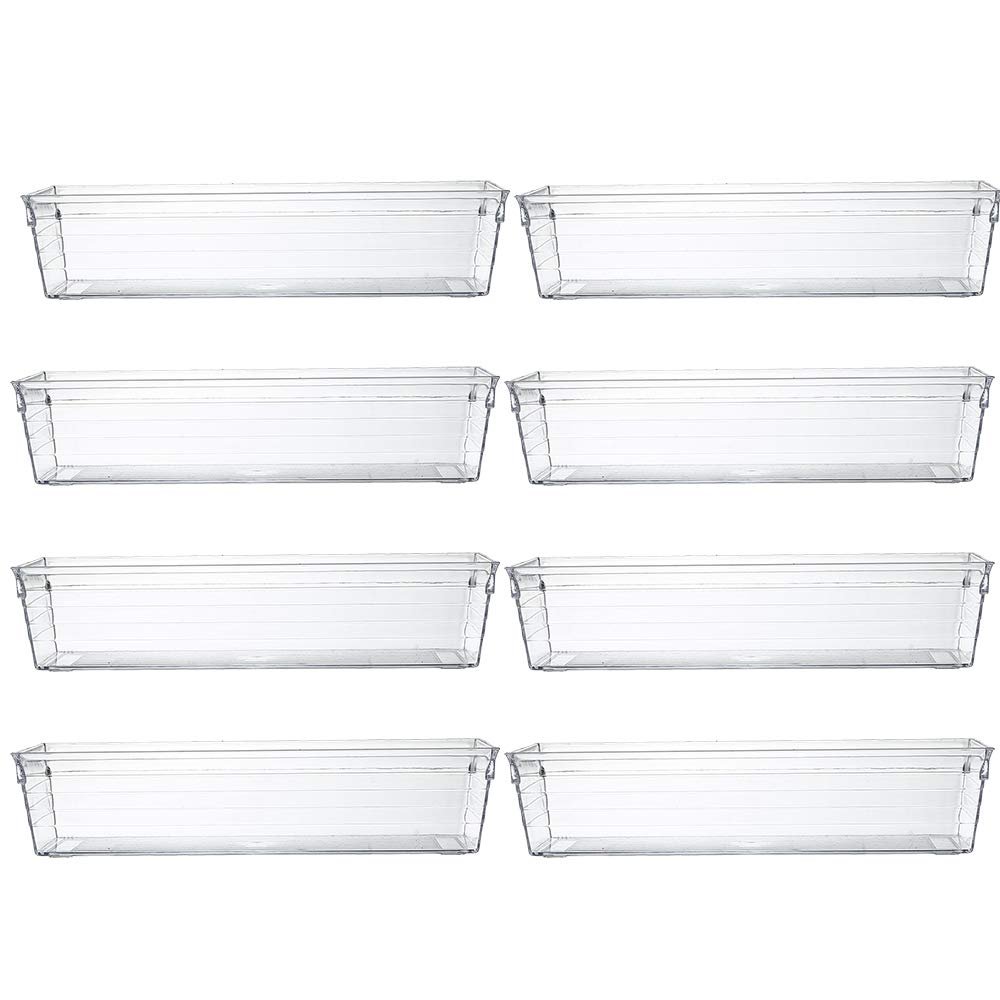Backerysupply Clear Plastic Drawer Organizer Tray for Vanity Cabinet (9"3"2"Set of 8),Storage Tray for Makeup, Kitchen Utensils, Jewelries, and Gadgets