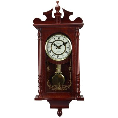 MISC 24h Chiming Wall Clock 25 inch Cordless Hourly Wallclock Royal Swinging Pendulum Chimes Tiny Antique, Brass Glass Wood