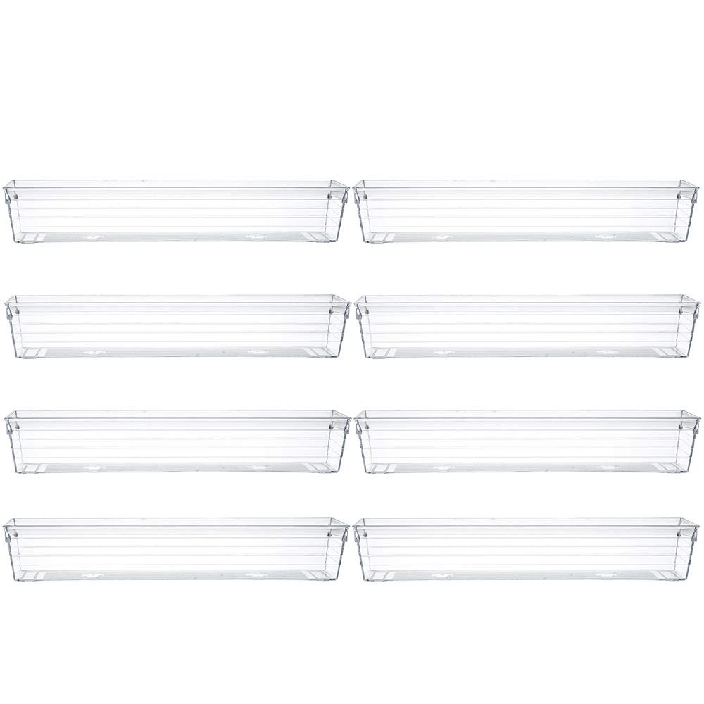 Backerysupply Clear Plastic Drawer Organizer Tray for Vanity Cabinet (1232Set of 8),Storage Tray for Makeup, Kitchen Utensils, Jewelries, and Gadgets
